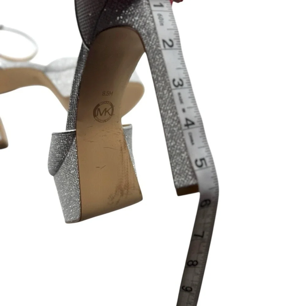 Michael Kors Silver Glitter Platform Stiletto Heel Ankle Strap Peep Toe Size 9.5